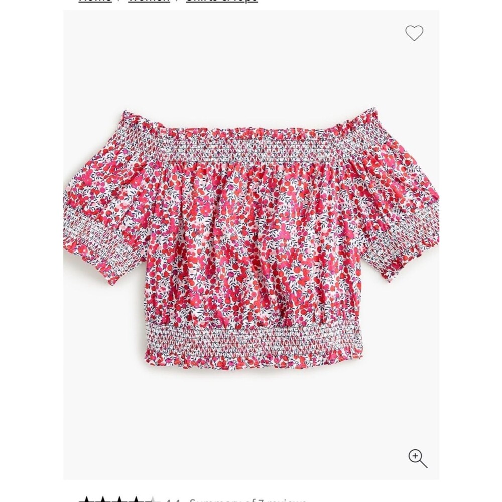 J. Crew made with Liberty Fabric Pink Floral Smocked Off-Shoulder Crop Top